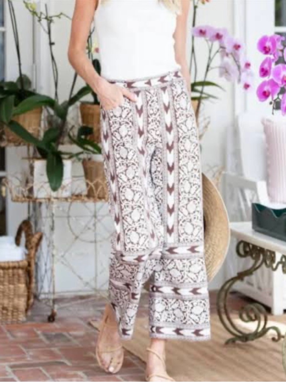 Julia Amory Babe Pant Island Ikat Printed Wide-Leg Pants - Brown & Cream Small - Picture 2 of 12
